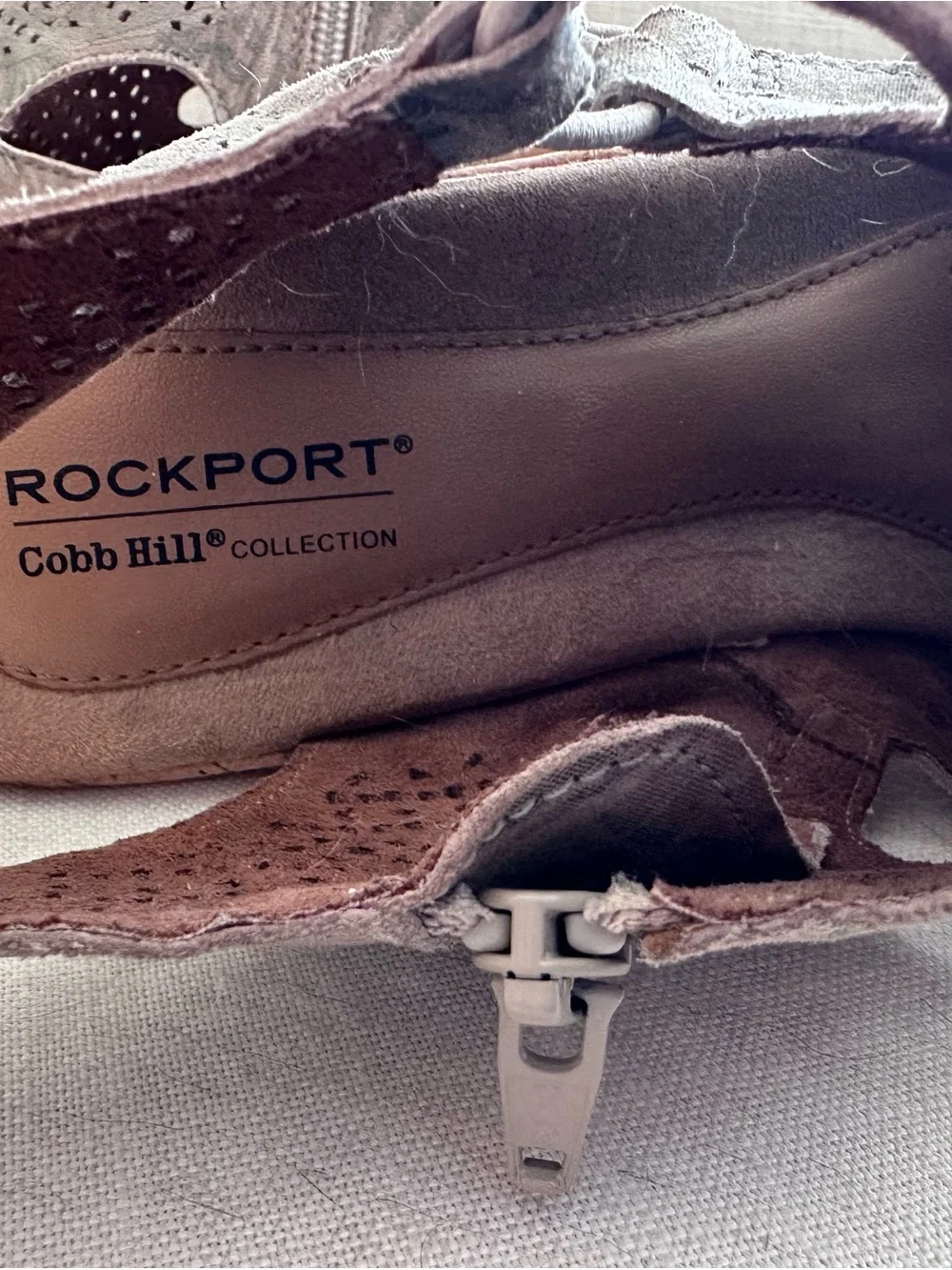 Rockport Light Gray Perforated Leather Wedge Sandals